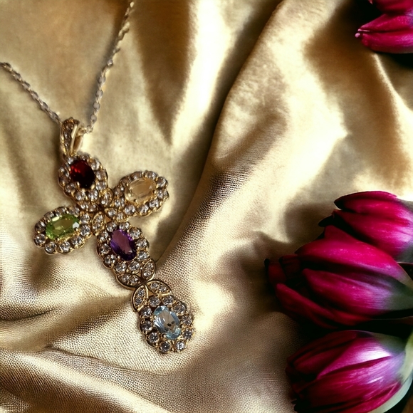 Gemstone & white sapphire cross - Picture 4 of 9